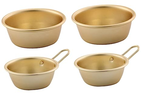 ABOOFAN Korean Style Aluminum Rice Wine Bowls 12cm Household Drink Bowls Golden Set of 4 Including for Traditional Korean Drinking