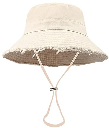 COSSIKA Chapeau de pêcheur Chapeau de Seau d'extérieur avec Corde de Menton réglable Bord effiloché Chapeau de Seau d'été Chapeau de pêcheur résistant au Soleil pour Adulte