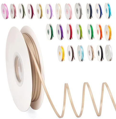 Satinband Champagner Gold 3mm, 91m Satinbänder Schleifenband Dekoband Doppelseitig Geschenkband Geschenkverpackung Bänder zum Luftballons Blume Handgefertigt Wide Satin Ribbon 0.3CM for Wedding Car