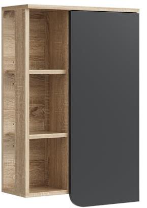 Vicco Badschrank Karen, Sonoma/Anthrazit, 50 x 75 cm | mit Tür und offenen Fächern, zur Wandmontage mit offenen und geschlossenen Ablageflächen
