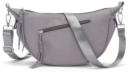 Vezluax wasserdichte Umhängetasche Damen Bauchtasche stylisch Halbmond Tasche Stoff Crossbody Bag mit mehreren Innenfächern Grau