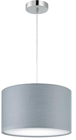 Zedelmaier Pendelleuchte Lampenschirm Hängelampe Stoff Grau Ø30cm E27x1/40w | Deckenlampe hängend boho Lampe für Wohnzimmer Schlafzimmer Esszimmer,Esstisch,Esszimmerlampe,lampe decke,ohne Leuchtmittel