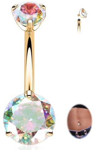 Belly Button Ring Gold Titanium Belly Button Piercing 14G Belly Ring 14mm