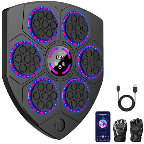 Music Boxing Machine, 2025 Nuovo Macchina da Boxe Musicale con Guanti, 9 Velocità e Modalità di Allenamento, Conteggio Intelligente, Modalità Bluetooth, Boxe Elettronico da Parete per Adulti e Bambini