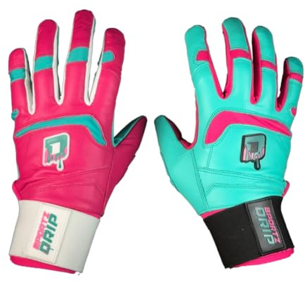 Sportz Drip Clash Batting Gloves (Pink/Teal) - Genuine Leather Gloves for Baseball & Softball Players - College Teenagers, Uni Adults (Teens, L/XL)