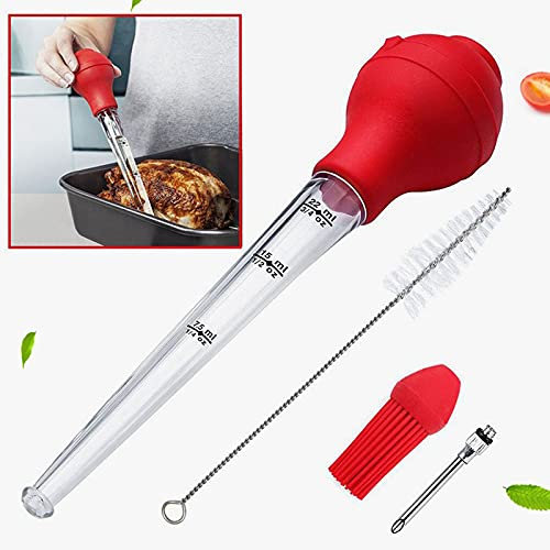 Turkey Baster Set of 4,4 Piece Set of Turkey Needle Silicone Chicken Pump Seasoning PumpTurkey Seasoning Pump Baster Tool for Cooking Syringe for Home Baking with Cleaning Brush