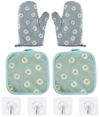 1 Pair Of Heat-Resistant Gloves And 1 Pair Of Insulated Placemats With 4 Hooks, Fabric Placemats, Oven Gloves, Kitchen Tools, Baking Accessories.