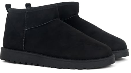 Women’s Suede Ankle Boots – Classic Mini Snow Boots with Warm Lining, Lightweight & Non-Slip Sole for Winter Daily Wear (BLACK, Adult, Women, 5, Numeric, UK Footwear Size System, Medium)