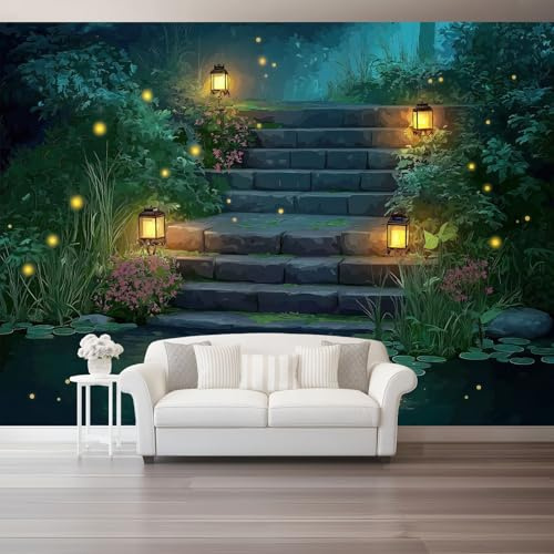 Carta da parati murale 250 x 175(WxH) – Design panoramico Acquerello Sognante Scala di fiori,carta da parati in tessuto non tessuto per parete decorativa di soggiorno e camera da letto Buio