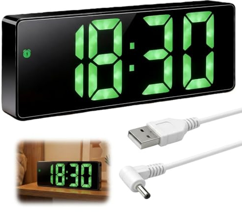 Digitaler Wecker LED mit Zahlen, Tischuhr Batteriebetrieben & Netzbetrieb | mit Temperatur & Snooze, Sprachsteuerung, Dimmbar, für Wohnzimmer Schlafzimmer