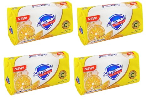 Safeguard Lemon Fresh Antibacterial Soap Bar (Pack of 4) – Germ Protection Bath Soap with Fresh Lemon Fragrance | Gentle Cleansing Family Soap