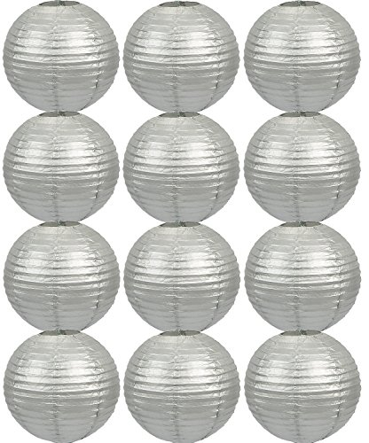 Tmade 12 PCS 10 Silver Paper Lanterns for Birthday Baby Shower Wedding Party Garden Home Decoration