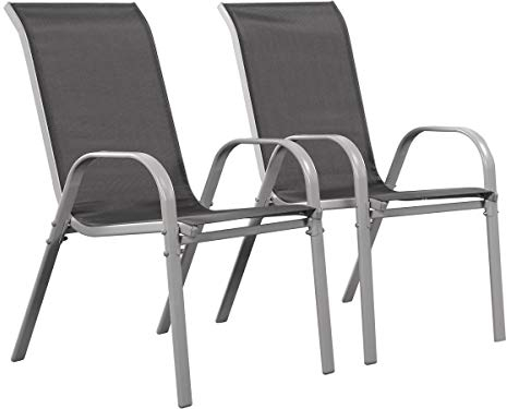 Habitat et Jardin - Lot de 2 Fauteuils de Jardin en Textilène et Acier Gris Foncé - Cordoba|Phoenix - Chaises de Jardin avec Accoudoirs - Chaises de Maison Solides et Légères