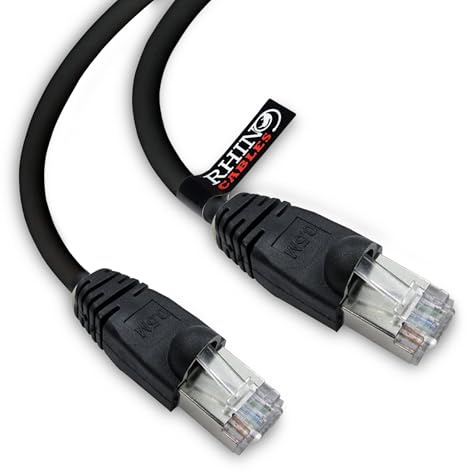 rhinocables CAT6 RJ45 Shielded Cable – Long Full Copper Gigabit Ethernet Lead for Router & Modem Links, Gaming, Streaming & Business Networks | PoE Compatible Wire (Black, 20m)