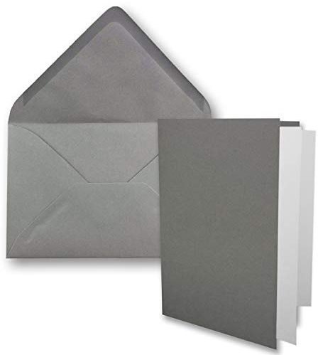 50x DIN B6 Faltkarten-Set - Graphit-Grau - 115 x 170 mm - 11,5 x 17 cm - Doppelkarten mit Umschlägen und Einleger-Papier - FarbenFroh by GUSTAV NEUSER