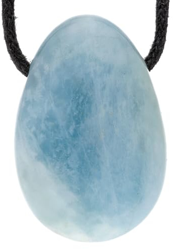 Aquamarin Tropfen Anhänger Kette Edelstein Heilstein Damen Herren | Inkl. Baumwollband & Edelsteinkarte | Handgefertigtes Unikat | Ideal als Geschenk