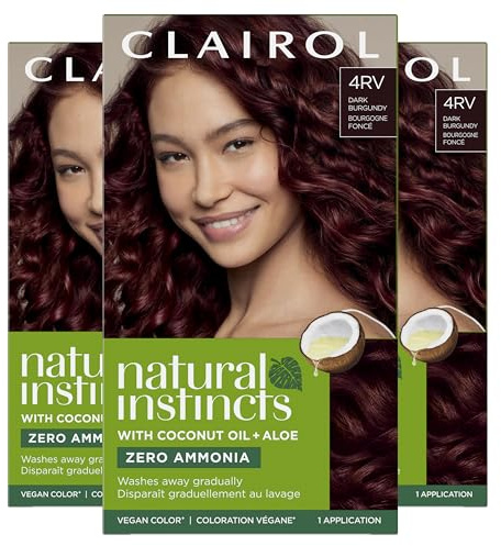 Clairol Natural Instincts Demi-Permanent Hair Dye, 4RV Dark Burgundy Hair Color, Pack of 3