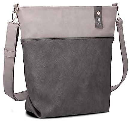 Zwei Damen Umhängetasche Jana J12 Crossbody Bag 9 L Handtasche Bicolor Canvas-Stil passender Kosmetikbeutel extra Schultergurt & Schlüsselband, Schultertasche DIN-A4 passend