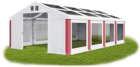 Das Company Transparentes Partyzelt 4x8 m wasserdicht weiß-rot ganzjährig Dachplane modular 580g/m² PVC hochwertig Gartenzelt Winter MST
