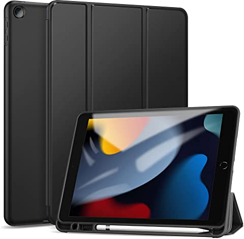 ZtotopCase für Neu iPad 9/8/7 Generation Hülle mit Stifthalter, Ultradünne Soft TPU Rückseite Abdeckung Schutzhülle, Auto Schlaf/Aufwach für iPad 10,2 Zoll 2021/2020/2019, Schwarz