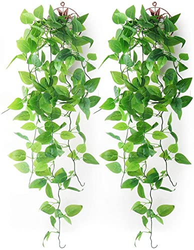 Mocoosy 2 Pack Artificial Hanging Plants with Baskets, Fake Hanging Ivy Vine Wall Hanging Plants Greenery for Home Garden Room Wedding Decorations