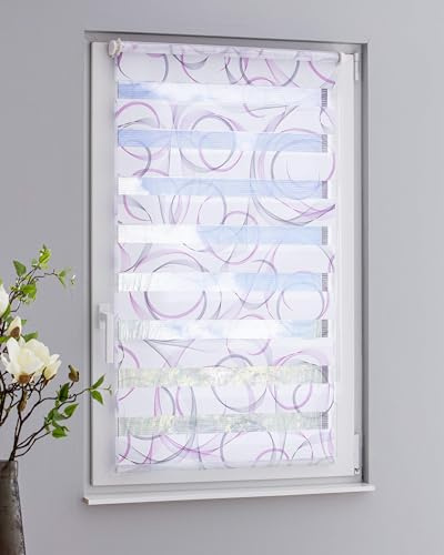 DECOLIA by Garesa Duo Rollo Swing - Doppelrollo Klemmfix ohne Bohren 50 x 150 cm, Weiß/Grau/Fuchsia - Fenster Sichtschutz und Lichtschutz, Bedienung mit Kettenzug