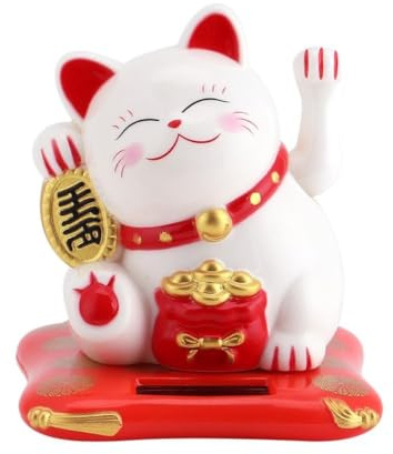 Waving Cat, Solar Powered, Maneki Neko, Adorable Lucky Cat, Smiling, Wealth, Money, Drawing Toy, Showpiece, Home/Car Decoration,