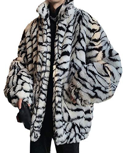 Herren Leopard-Druck Vintage Revers Winterjacke Kurz Kunstpelz Jacke Warm Faux Fur Kunstfell Coat Parka Outwear Kunstpelz Mantel Winter Verdicken Warme Plüschmantel Pelzmantel Felljacke Wie zeigt 3XL