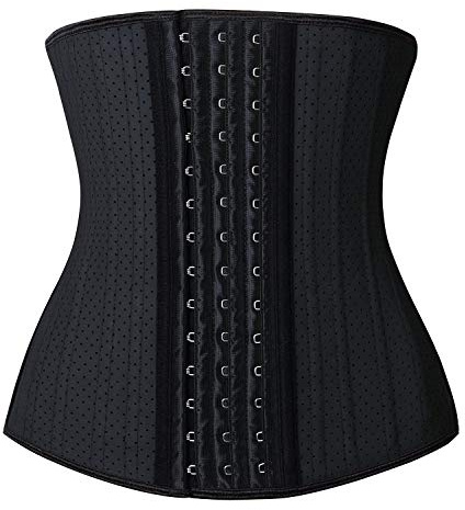 YIANNA Midjetränare för kvinnor i latex med stålskenor, korsett, sport-kroppsformare, cincher, Svart – 25 stålbenat och hål, S