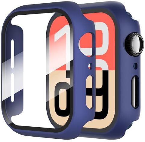 Diruite 2-Stück Hülle für Apple Watch SE 3/2/1 /Series 6 5 4 44mm Hartglas Schutzhülle Hard PC Ultradünne Glas Schutz Case Rundum Displayschutz Blau,44mm