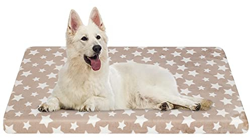 EMPSIGN Hundebett, Hundekissen passend für Käfige, Hundematte mit Abnehmbarem und waschbarem Bezug für große Hunde, Hundebett Wasserdicht XXL 122x76cm, 6.6cm Höhe, Beige