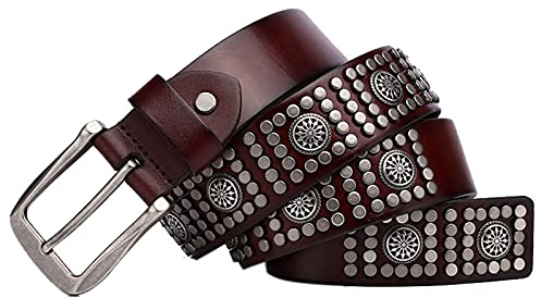 Herren Damen Nietengürtel Im Punk Gothic Hip Hop Style Ledergürtel Mit Nieten Blume Design Hand Gemacht Gürtel Schnalle Für Jeans,Kaffee,105cm/waist:34~36
