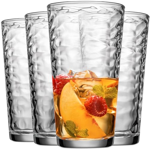 Glaver's Drinking Glasses Set of 4 Highball Glass Cups, 17 Oz. Basic Cooler Glassware, ideal for Water, Juice, Cocktails, Iced Tea and more. Dishwasher Safe.
