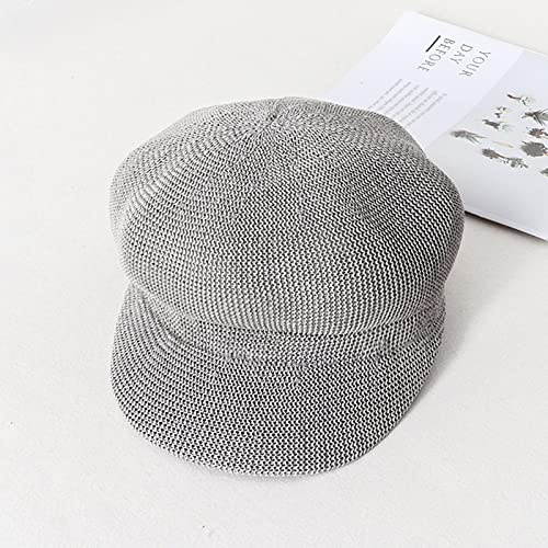 oonui Beret Femme Chapeaux Gavroche pour Femmes Été Respirant Engrener Béret De Paille Réglable Artiste Peintre Casquettes Octogonales Visière Chapeau De Soleil De Plage,Grey,56-60Cm