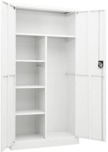 Gecheer Schließfachschrank Umkleideschrank Lagerschrank Aktenschrank Putzschrank Kleiderschrank Metallschrank mit 3-Punkt-Verriegelungssystem Stahl Weiß 90x40x180 cm