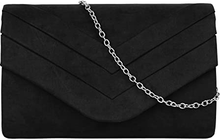 MEGAUK Damen Clutch Elegante Abendtasche Wildlederlook Handtasche Envelope Tasche Unterarmtasche mit Kette für Hochzeit Wedding Prom Party