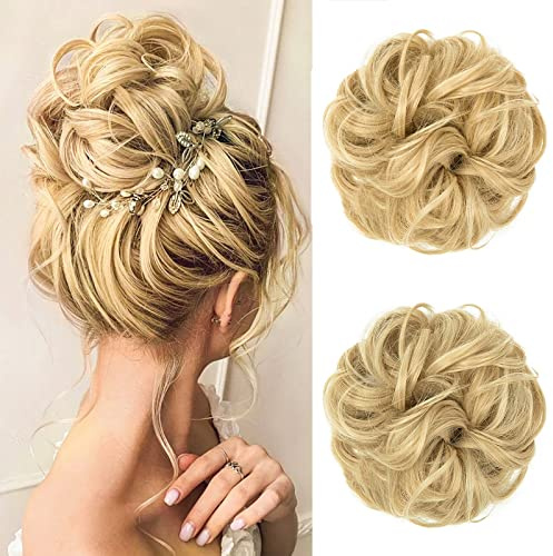 JJstar 2er-Set lockige Dutt Haarteile mit Gummiband für Messy Buns | Haargummis mit Haaren für Hochsteckfrisuren und Pferdeschwänze, zur Haarverlängerung für Damen und Mädchen