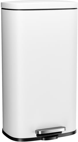 Arlopu 8 Gallon Step Trash Can, Stainless Steel Garbage Bin, Soft-Close Rubbish Bin with Removable Plastic Inner Bucket, Fingerprint-Proof, Lid Dustbin, Suit for Kitchen Home (White, 30L)