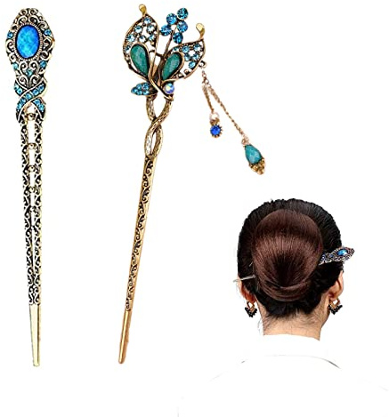Fleymu 2 Stück Vintage Haarstick mit Antiker Tassel - Chinesischer Retro Metal Hairpin für Partys, Shows und Festivals