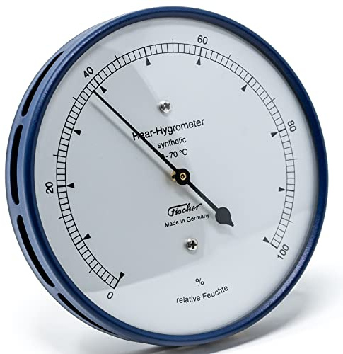 Fischer 122.48 - synthetisches Haar-Hygrometer - 103mm Luftfeuchtigkeitsmesser aus Edelstahl Made in Germany - blau