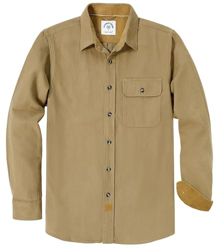 Dubinik® Flanellskjorta, rutig, långärmad, avslappnad, fritidsskjorta med heldragen knapprad, bröstficka, normal passform, kaki, M