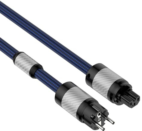 HiFi Netzkabel High-End 4N OFC Stromkabel C15 3 Polig Stecker aus Kohlefaser Hochwertiger Nylon geflochtener Schlauch Netzkabel für Subwoofer, Verstärker, DAC/DVD HiFi-Geräte (1M/3.3FT)