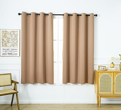 PI Blackout Curtains,Room Darkening Heat Insulated Ring Top Window Drape for Living Room/Bedroom/Sliding Door 1 Panel (Cappuccino,W52XL72)