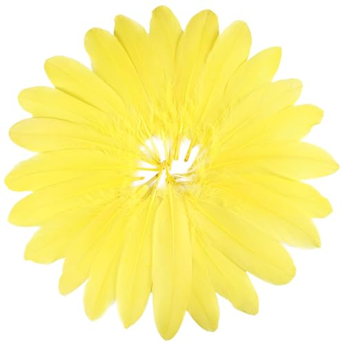 FeelfunFeather 120pcs Yellow Goose Feathers 6-8 Inch 15-20cm Decorative Natural Goose Nagoire Feather Bulk for DIY Crafts Cosplay Wedding Party Christmas Halloween Home Decoration
