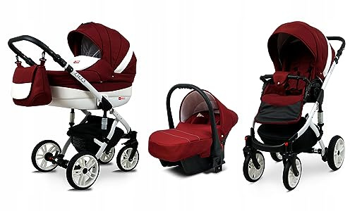 BabyLux® Carrito de Bebé Sistema de Viaje Set 3 en 1 - Lilly - incl. Capazo, Silla de Paseo, Silla Coche - Cochecito - con Bolso cambiador, Cubierta para la lluvia, Mosquitera etc.