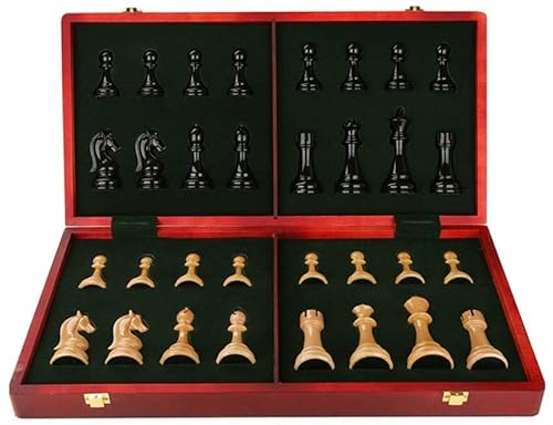 ROLTIN Natürliches, faltbares Schachspiel aus Holz mit handgefertigten Schachfiguren-Aufbewahrungsfächern, hochwertiges Geschenk für Erwachsene, Schachbrett für den Außenbereich