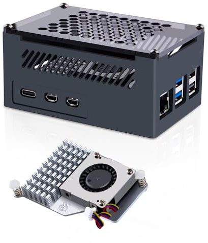 GeeekPi Raspberry Pi 5 Aluminiumgehäuse mit Official Active Cooler, Support PCIe M.2 NVMe SSD Shield Top X1001 / X1000 / N04 / N05
