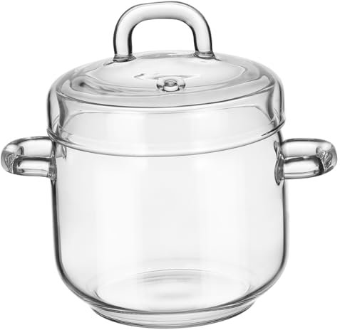 DEARMAMY High Temperature Resistant Stewing Pot with Lid Transparent Glass Stew Bowl Kitchen Tableware for Steaming Eggs Pudding and Soups Multi-Functional Food Container