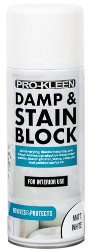 Pro-Kleen Damp & Stain Anti-Mould Block Spray Paint Primer White Matt 500ml- Covers Damp, Grease, Nicotine & Rust Stains - for Walls & Ceilings - Leaves a Waterproof Barrier