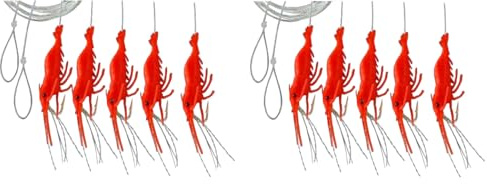 Set 2 Meeresvorfächer von Behr Baby Shrimp Vorfach Herings-Paternoster 5 Arme Leuchtend Norwegen fertig montiert Länge 140cm, Schnurstärke 0,40mm, Hakengröße 2